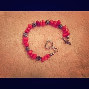 Handmade one of a kind, red/orange  stone bracelet